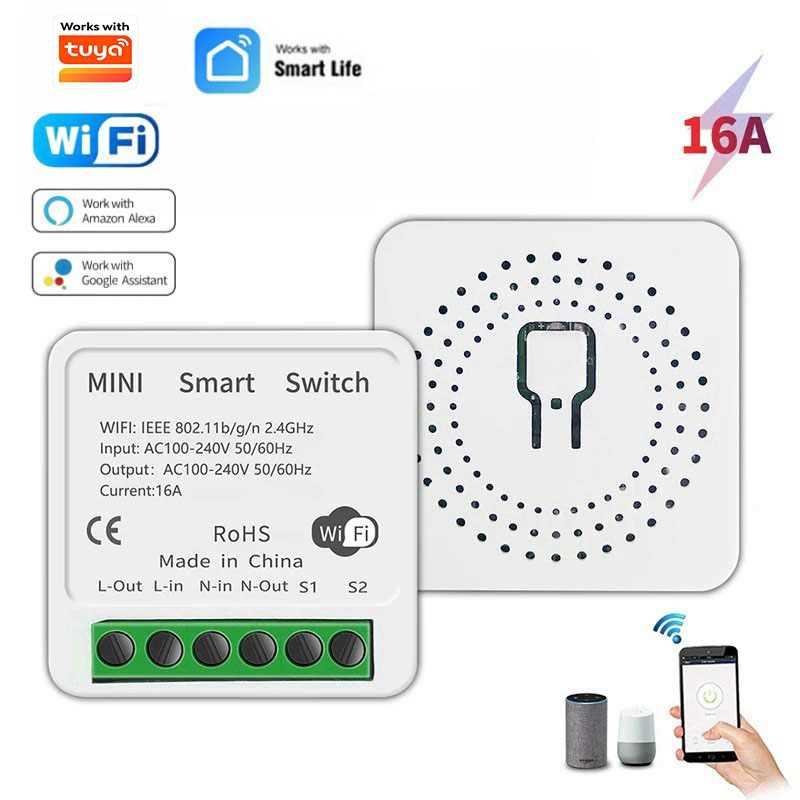 Diy Home Automation Controller - 16A 双方向制御 DIY WiFi ミニスマートライトスイッチ Tuya/スマートライフと連携